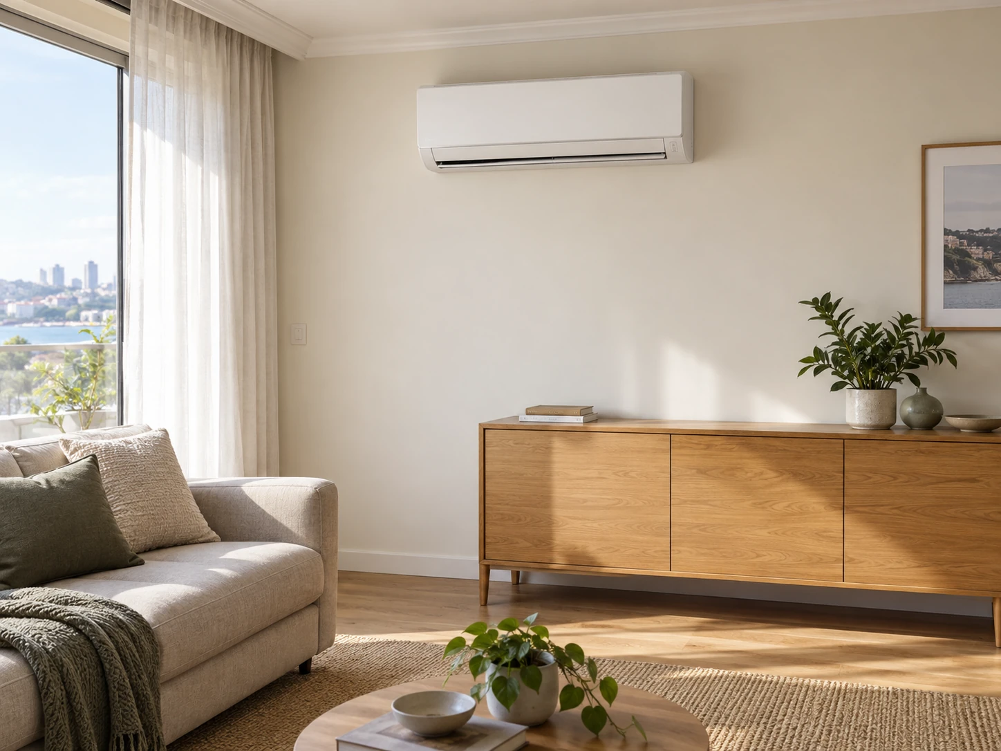 Wall split air conditioner in an apartment living room