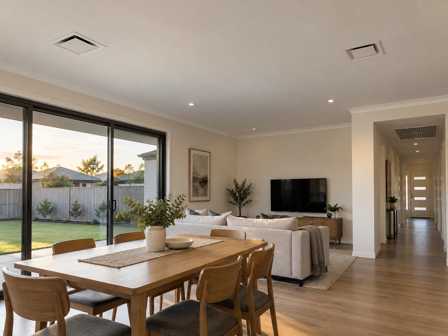 Ducted air conditioning outlets in an open-plan living area