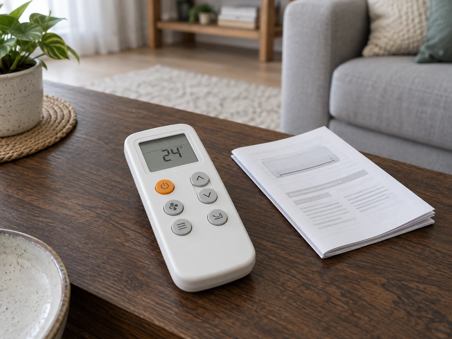 Air conditioner remote showing a 24 degree setting